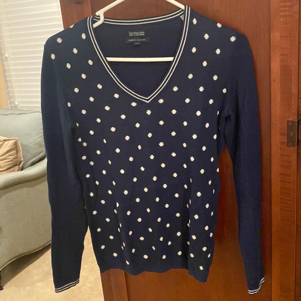 Tommy Hilfiger navy sweater with polka dots like new